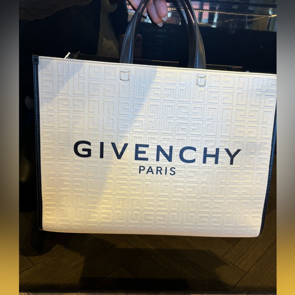 Cream/Black Givenchy Embossed Tote Bag ( w/crossbody strap )